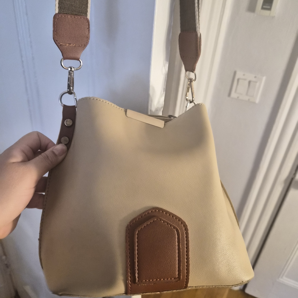 Beige and Brown Women’s Bucket Shoulder Bag